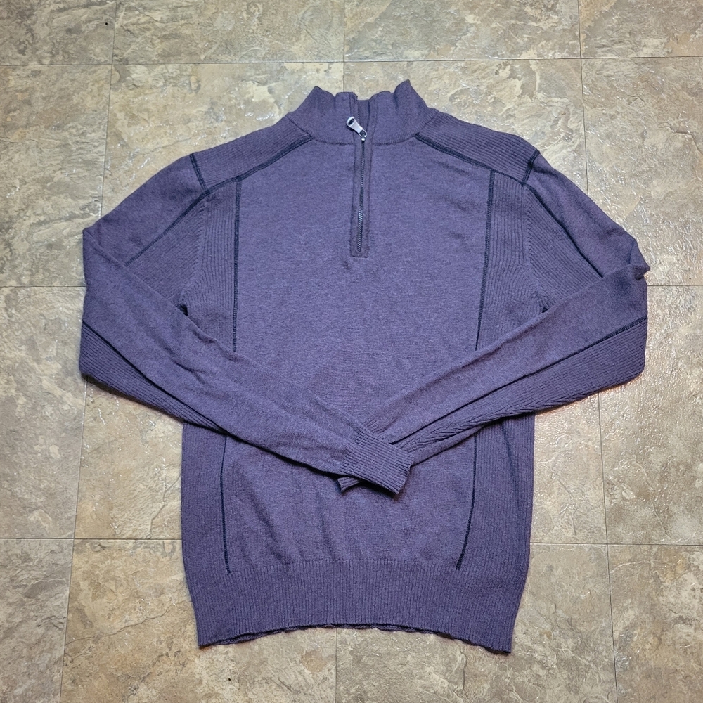 BKE Sweater Mens Small S Brown 1/4 Zip Long Sleeve Ribbed Mock Neck Standard Fit